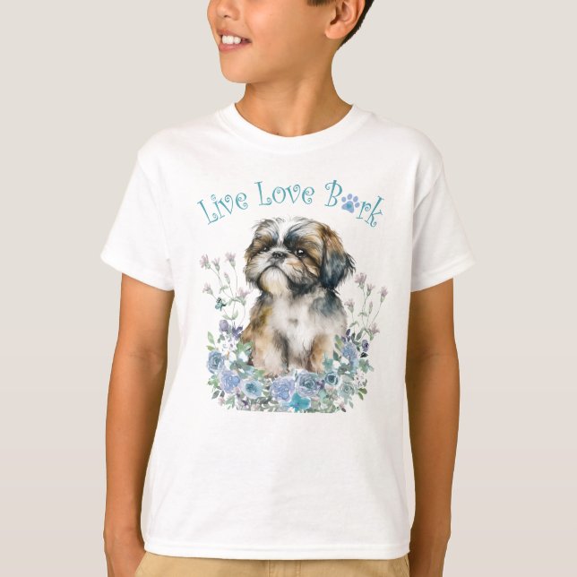 Camiseta Cachorro Cachuta Shih Tzu Floral (Frente)
