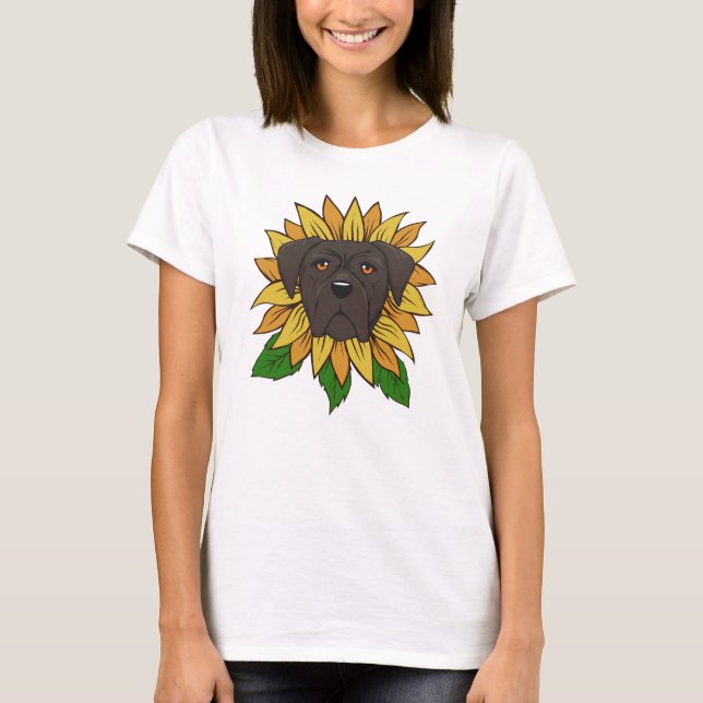 Camiseta Cachorro Cane Corso Fofo em Girassol (Frente)