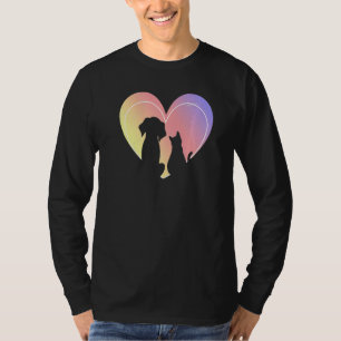 Camiseta Cachorro Cardíaco E Gatos Silhueta Animais Coraçõe