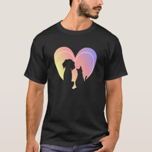 Camiseta Cachorro Cardíaco E Gatos Silhuette Cute Heart