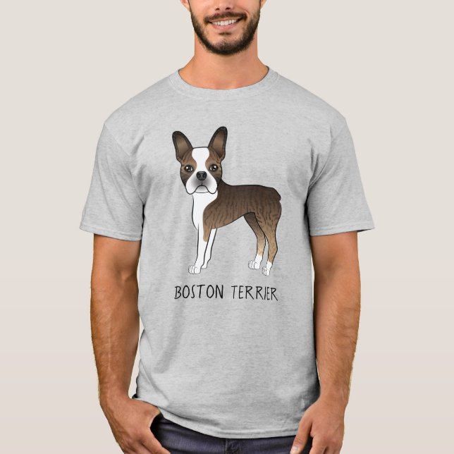 Camiseta Cachorro Cartoon Fofo Boston Terrier Listrado Com  (Frente)