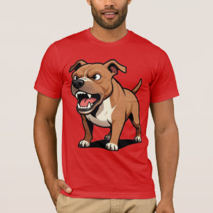 Camiseta Cachorro Cartoon Pitbull Marrom Zangado Rosnando