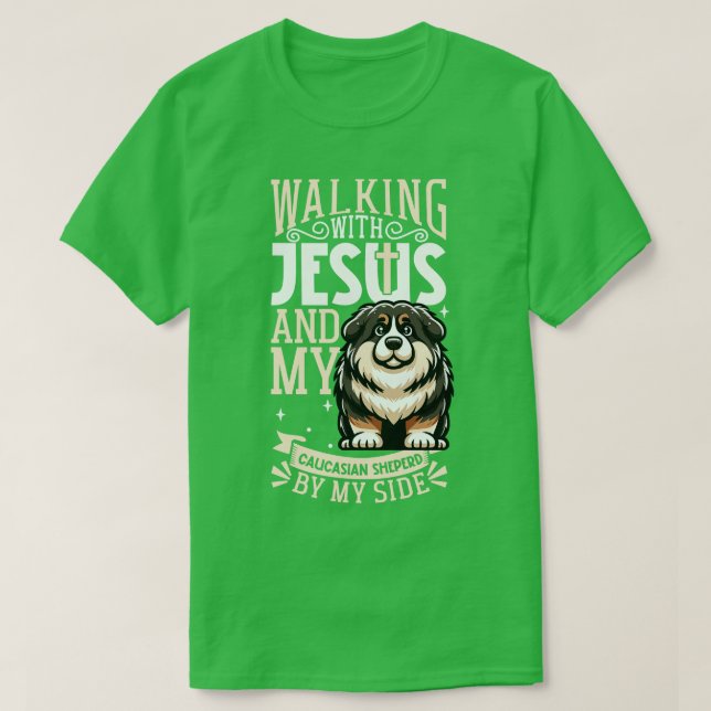 Camiseta Cachorro Cáucaso Causado por Jesus e cão (Frente do Design)