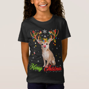 Camiseta Cachorro Chihuahua Engraçado Com Antlers Feliz Nat