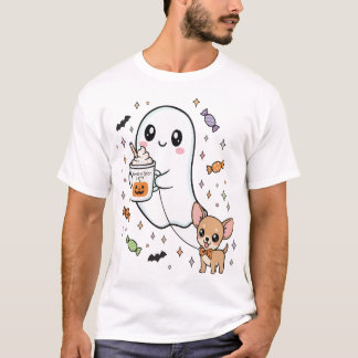 Camiseta Cachorro Chihuahua Fantasma Fofo de Café Fantasia
