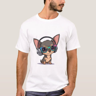 Camiseta Cachorro Chihuahua Fofo Com Fone de Ouvido e Óculo