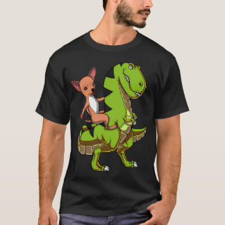 Camiseta Cachorro Chihuahua Montando Dinossauro T-Rex