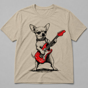 Camiseta Cachorro Chihuahua Rockstar Tocando Guitarra Elétr
