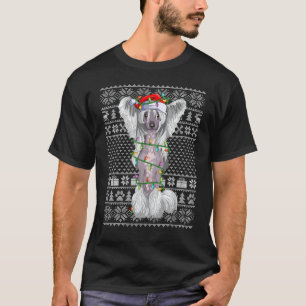 Camiseta Cachorro Chinês Crestado de Papai Noel Estilo Suét