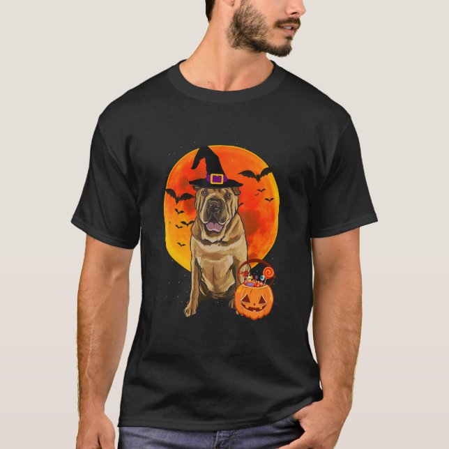 Camiseta Cachorro chinês Shar-Pei Cachorro Halloween Jack O (Frente)