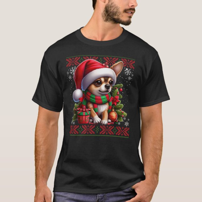 Camiseta Cachorro Chinhuahua Cachorro Feio de Natal (Frente)