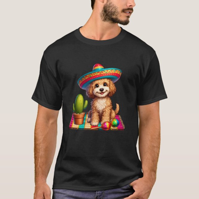 Camiseta Cachorro Cockapoo Fofo Cinco De Mayo Chapéu Cacto  (Frente)