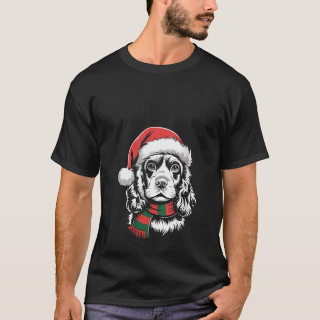Camiseta Cachorro Cocker Spaniel Feminino Chapéu e Cachecol (Frente)