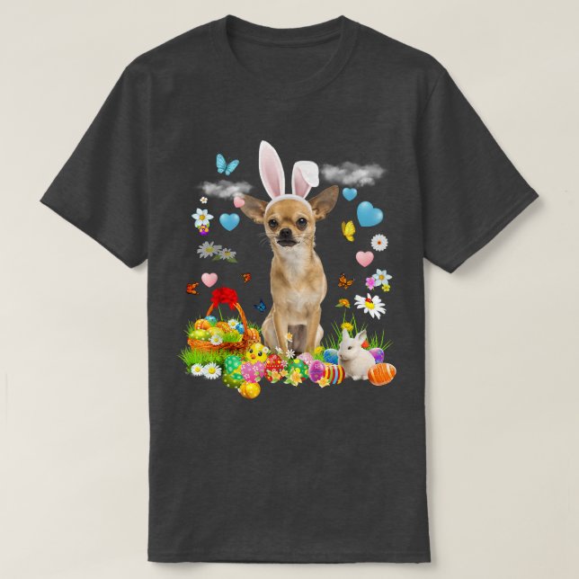 Camiseta Cachorro Coelhado de felz pascoa Cachorro Chihuahu (Frente do Design)