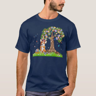 Camiseta Cachorro Coelho Bonito De Corgi Com Árvore De Ovos