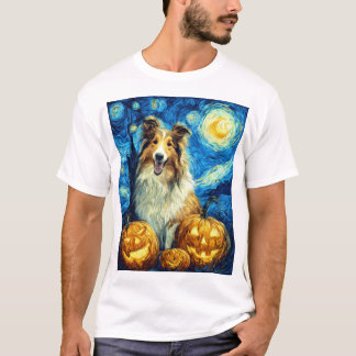 Camiseta Cachorro Collie Áspero Fofo Abóbora de Halloween J