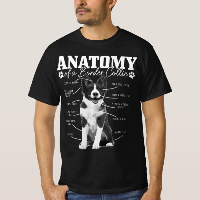Camiseta Cachorro Collie Da Borda Da Anatomia Preta E Branc (Frente)