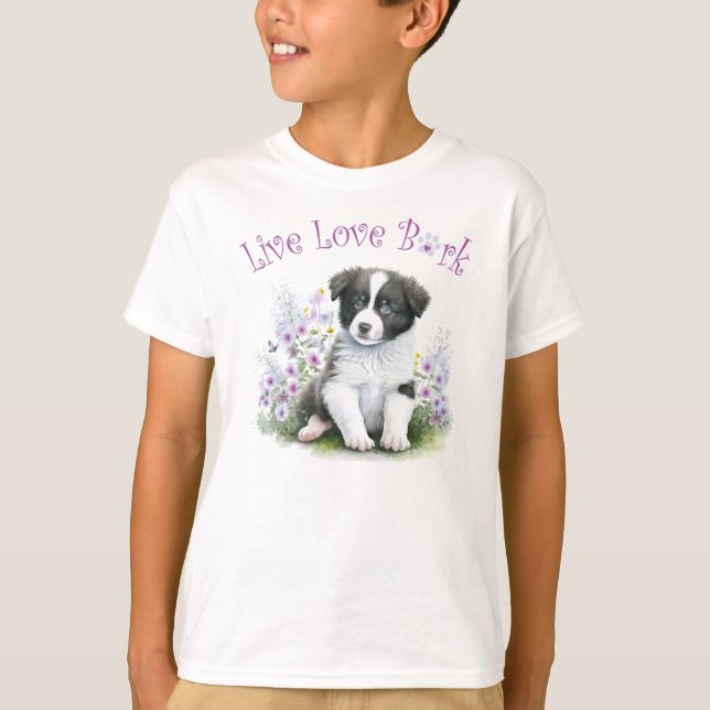 Camiseta Cachorro Collie de Borda Corta Floral (Frente)