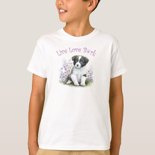 Camiseta Cachorro Collie de Borda Corta Floral (Frente)