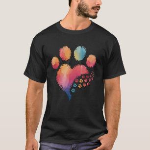 Camiseta Cachorro Colorido de Impressão de Pata Amante de C