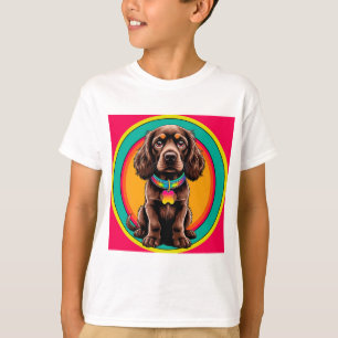 Camiseta Cachorro com Colar Colorido Dentro de Círculo Deco