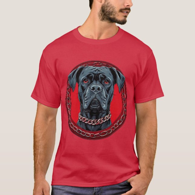 Camiseta Cachorro com Coleira de Corrente e Fundo Ousado (Frente)