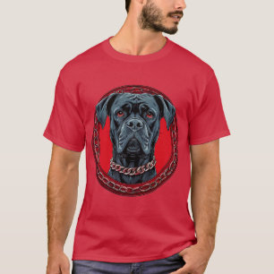 Camiseta Cachorro com coleira em cadeia e fundo em negrito