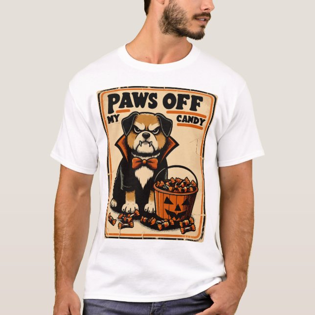 Camiseta Cachorro com Fantasia de Vampiro Guardando Doces d (Frente)