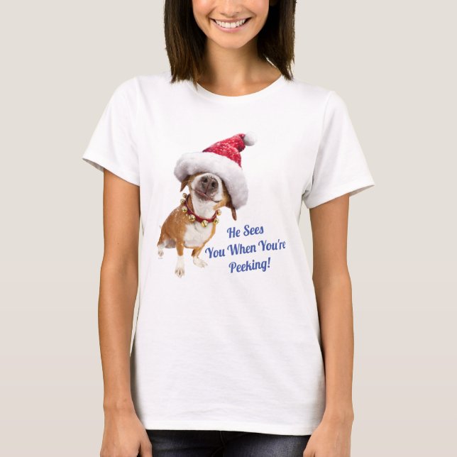 Camiseta Cachorro Com Grande Chapéu De Papai Noel (Frente)