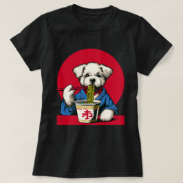 Camiseta Cachorro Comendo Ramen Noodles Cute Vintage Arte J