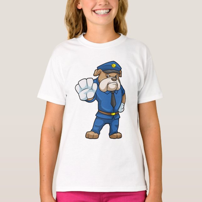Camiseta Cachorro como agente da polícia com uniforme (Frente)