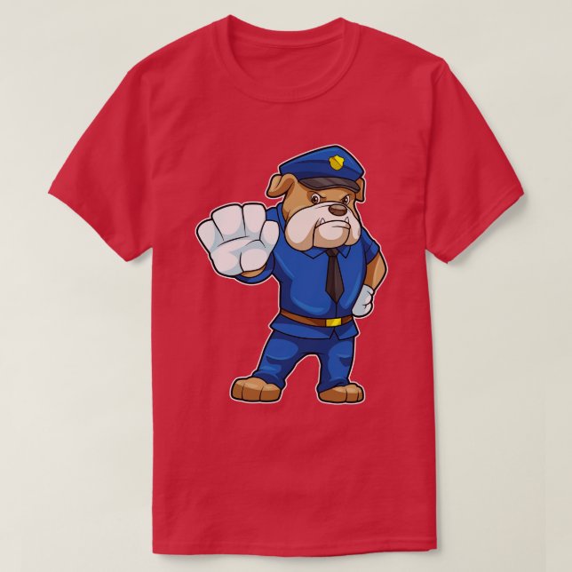 Camiseta Cachorro como agente da polícia com uniforme de po (Frente do Design)