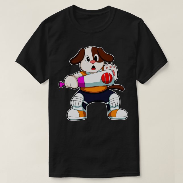 Camiseta Cachorro como Batsman com taco de críquete (Frente do Design)