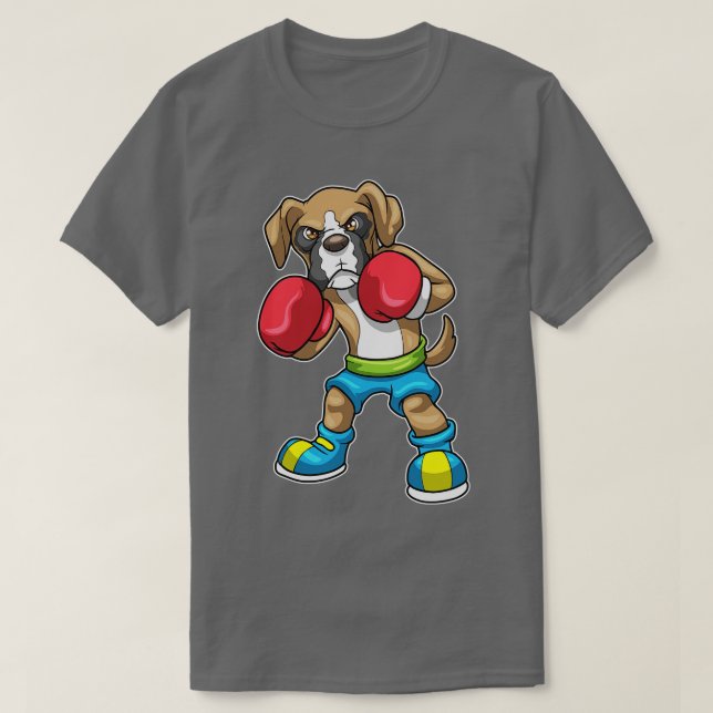 Camiseta Cachorro como boxeiro com luvas em caixa 1 (Frente do Design)