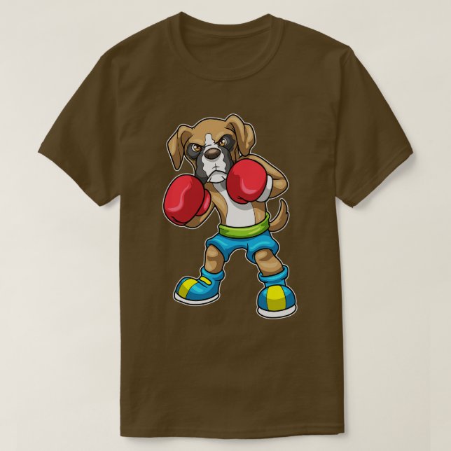Camiseta Cachorro como boxeiro com luvas em caixa 2 (Frente do Design)