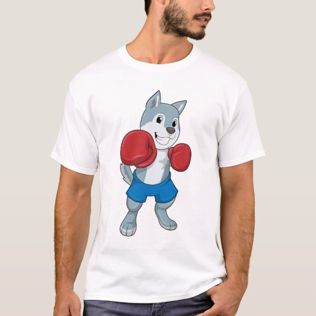 Camiseta Cachorro como boxeiro com luvas in a box (Frente)