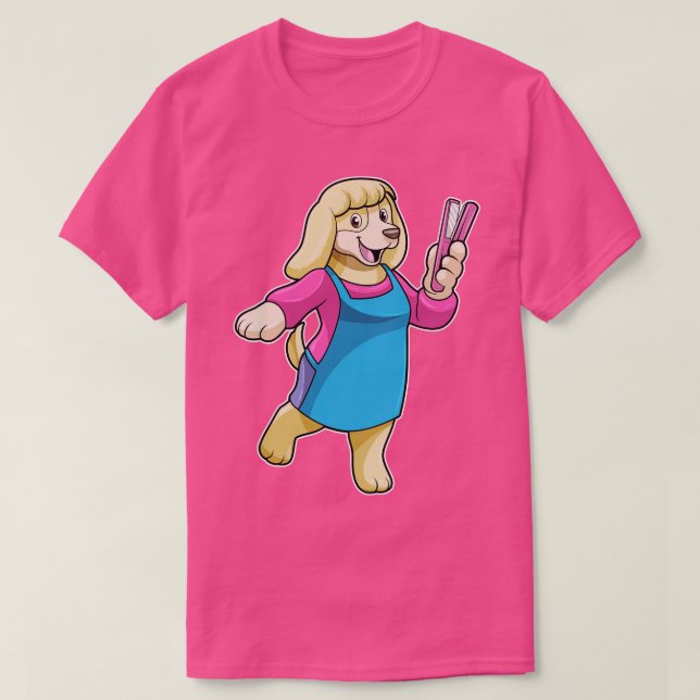 Camiseta Cachorro como cabeleireiro com pente (Frente do Design)