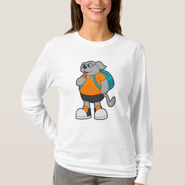 Camiseta Cachorro como Hiker com Mochila (Frente)