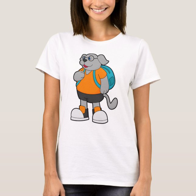 Camiseta Cachorro como Hiker com Mochila (Frente)