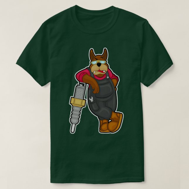 Camiseta Cachorro como mecânico com troca de faísca (Frente do Design)