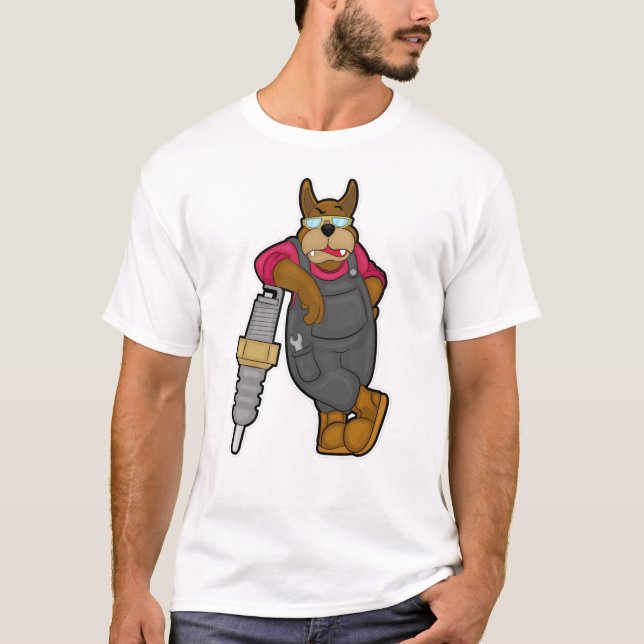Camiseta Cachorro como mecânico com troca de faísca (Frente)