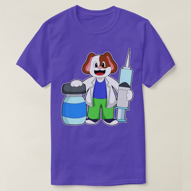 Camiseta Cachorro como Médico com Seringa (Frente do Design)