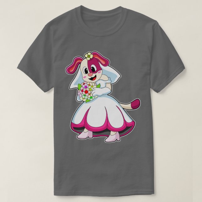 Camiseta Cachorro como noiva com flores de vestido de noiva (Frente do Design)