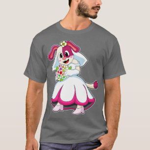 Camiseta Cachorro como noiva com flores de vestido de noiva