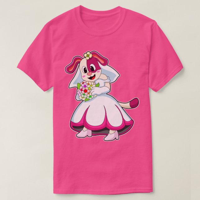 Camiseta Cachorro como noiva com flores de vestido de noiva (Frente do Design)