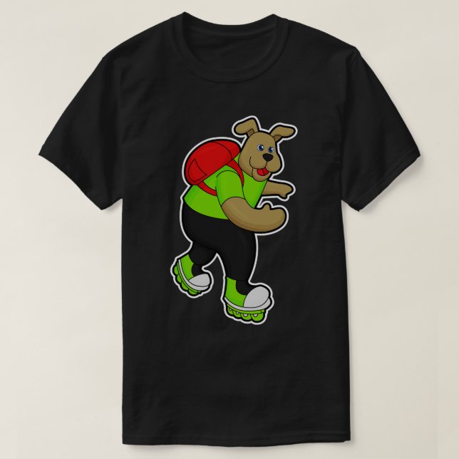 Camiseta Cachorro como skater com mochila de skates embutid (Frente do Design)