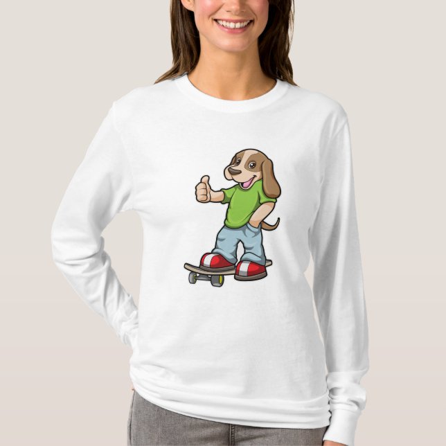 Camiseta Cachorro como skater com skate (Frente)