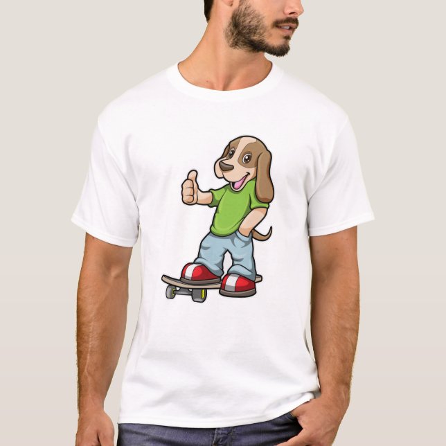 Camiseta Cachorro como skater com skate (Frente)