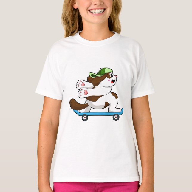 Camiseta Cachorro como skater com skate (Frente)