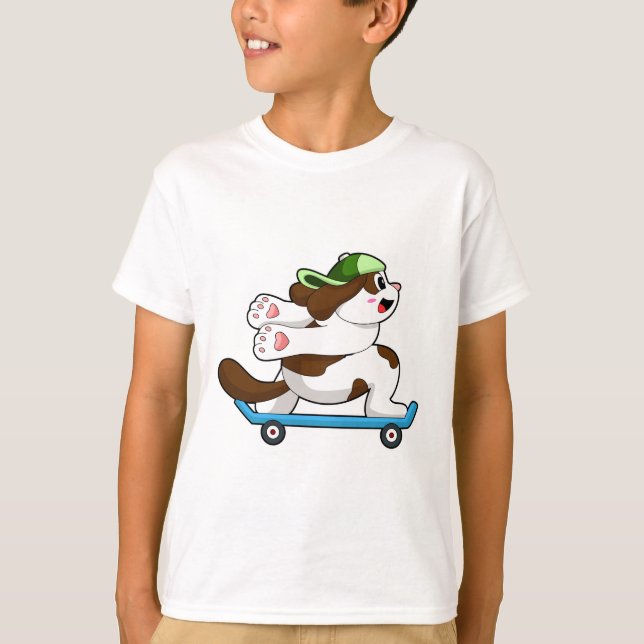 Camiseta Cachorro como skater com skate (Frente)